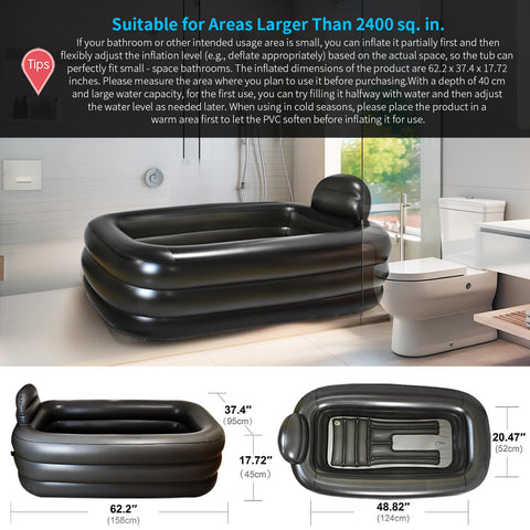 Inflatoast compact, space-saving design fits small bathrooms with partial inflation.