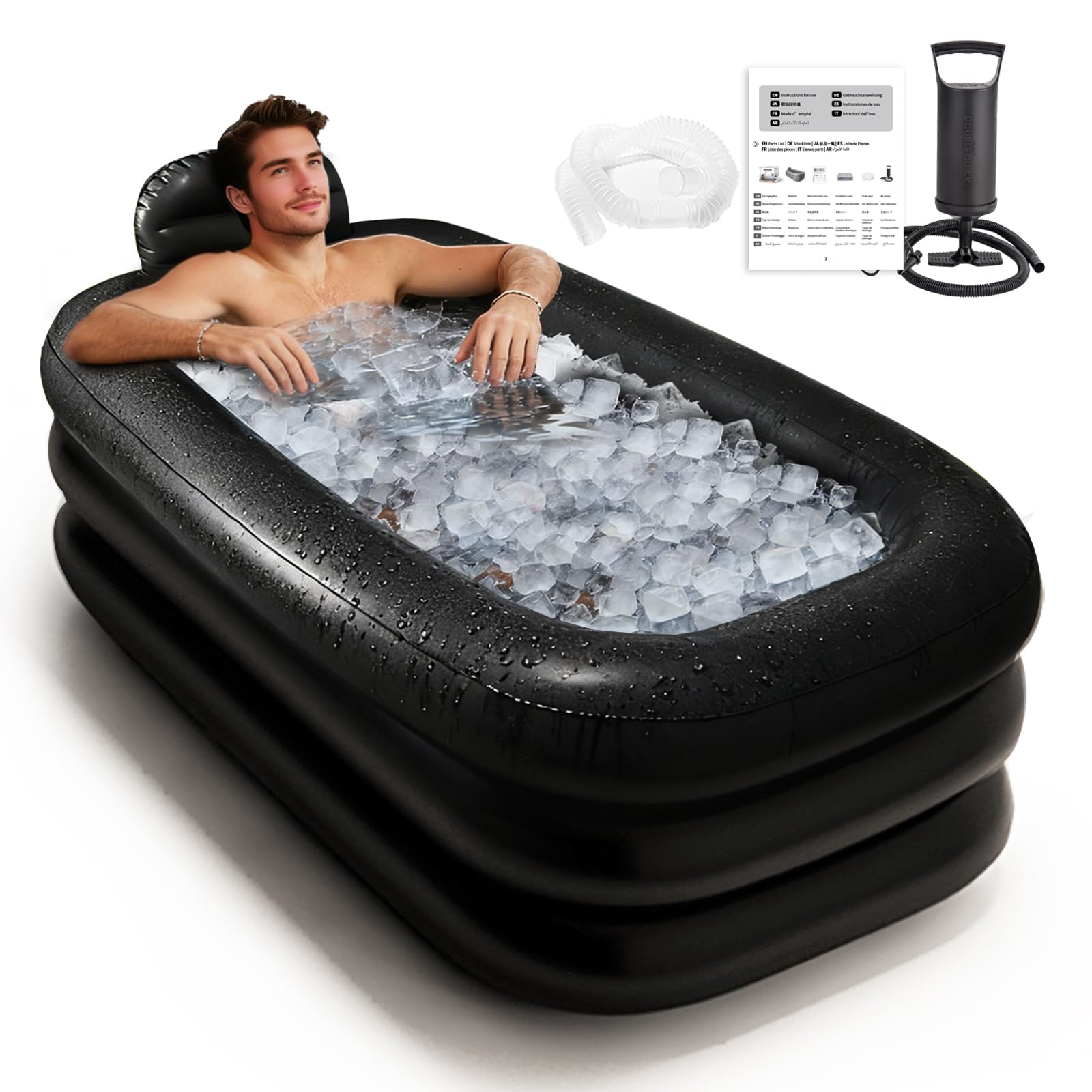Inflatoast portable bathtub with cover, ideal for refreshing ice baths and temperature control.