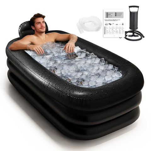 Inflatoast portable bathtub with cover, ideal for refreshing ice baths and temperature control.
