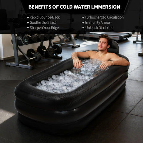 Inflatoast rectangular full-body bath supports deep soaking in comfort.