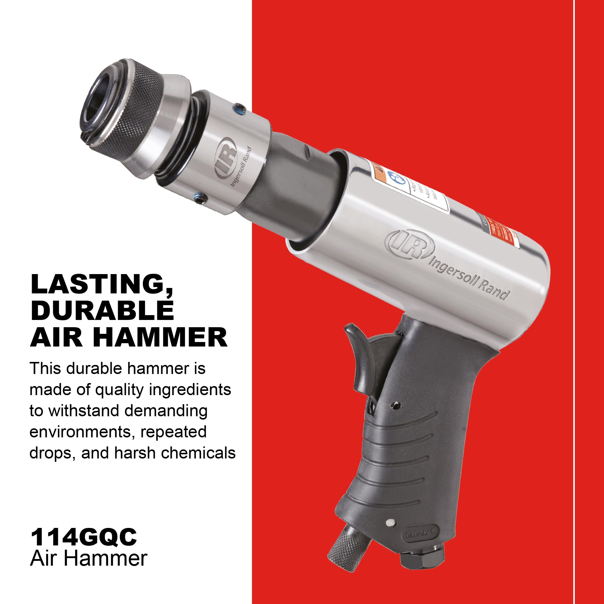 Ingersoll Rand 114GQC air hammer with tapered punch chisel for precise panel work