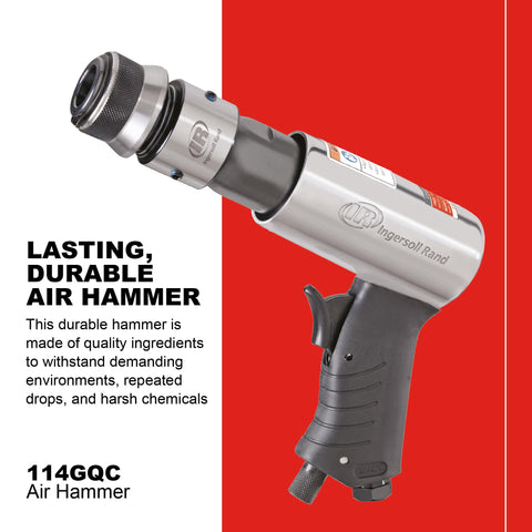 Ingersoll Rand 114GQC air hammer with tapered punch chisel for precise panel work