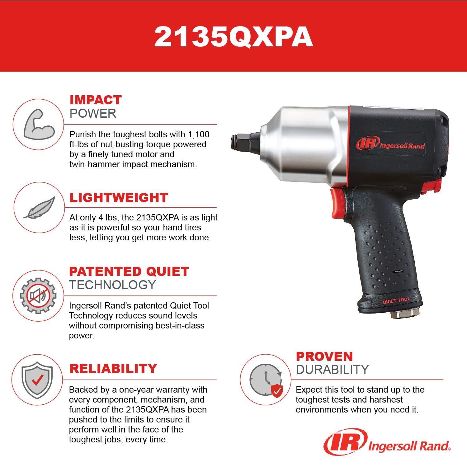 Ingersoll Rand 2135QXPA ergonomic handle for comfort