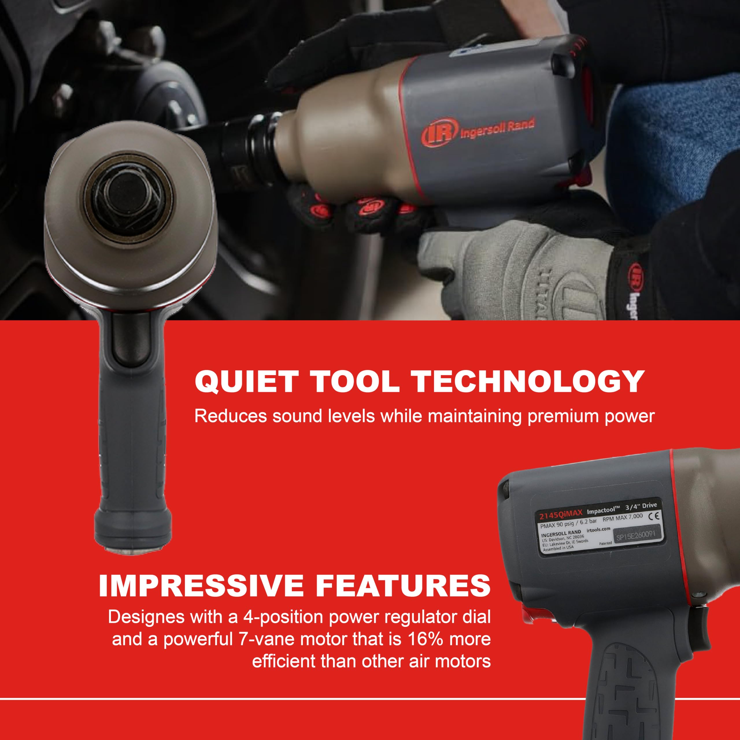 Ingersoll Rand 2145QiMAX steel-hammer-case protects drivetrain in rugged sites