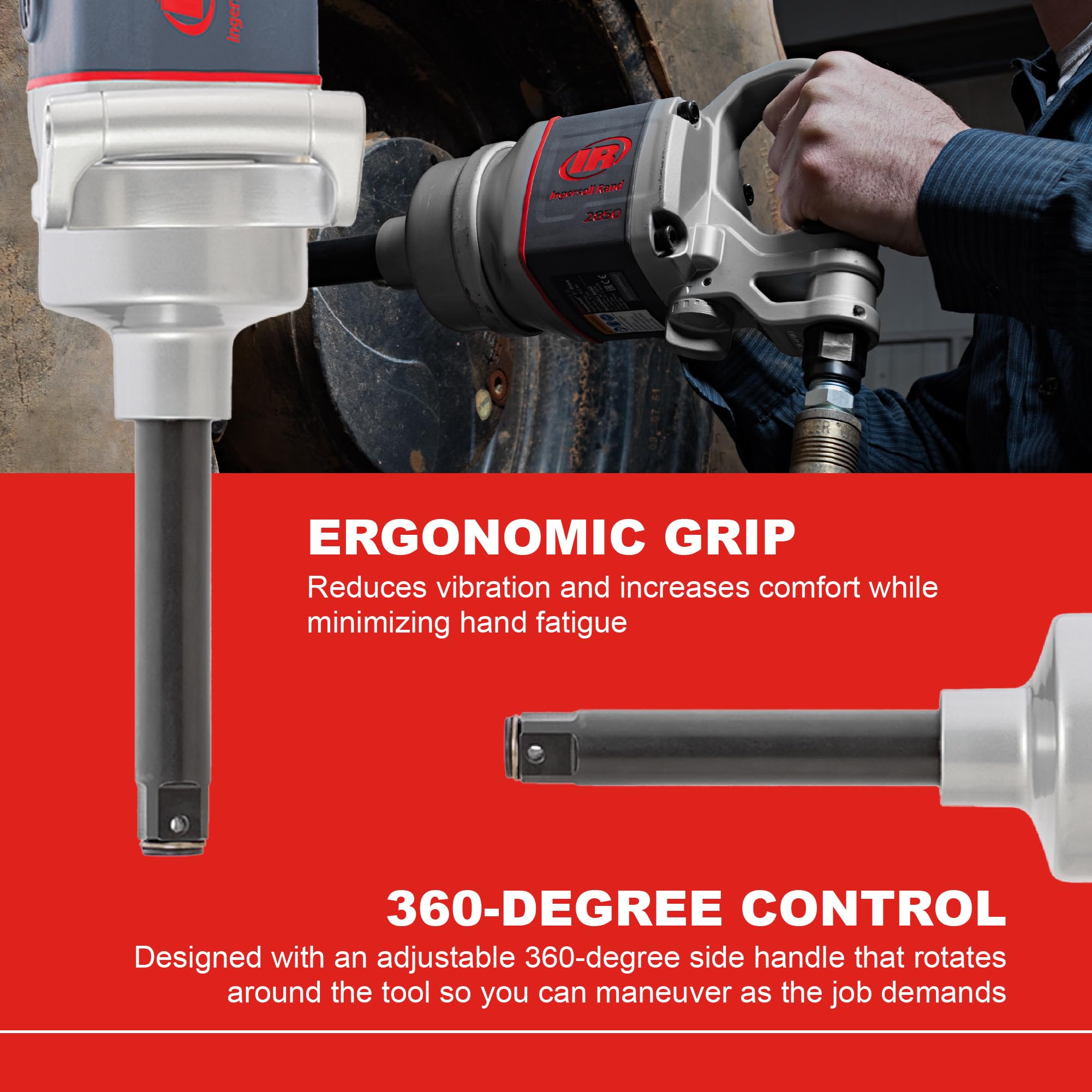 Ingersoll Rand 2850MAX-6 wrench highlights lighter design for less fatigue.