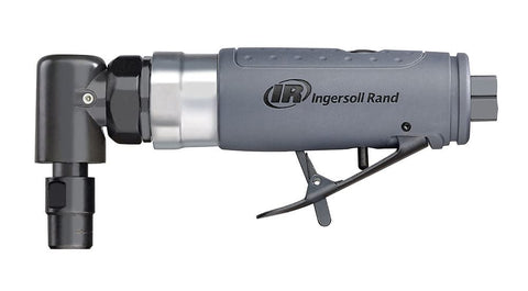Ingersoll Rand 302B angle grinder side view emphasizes ergonomic housing and reduced fatigue.