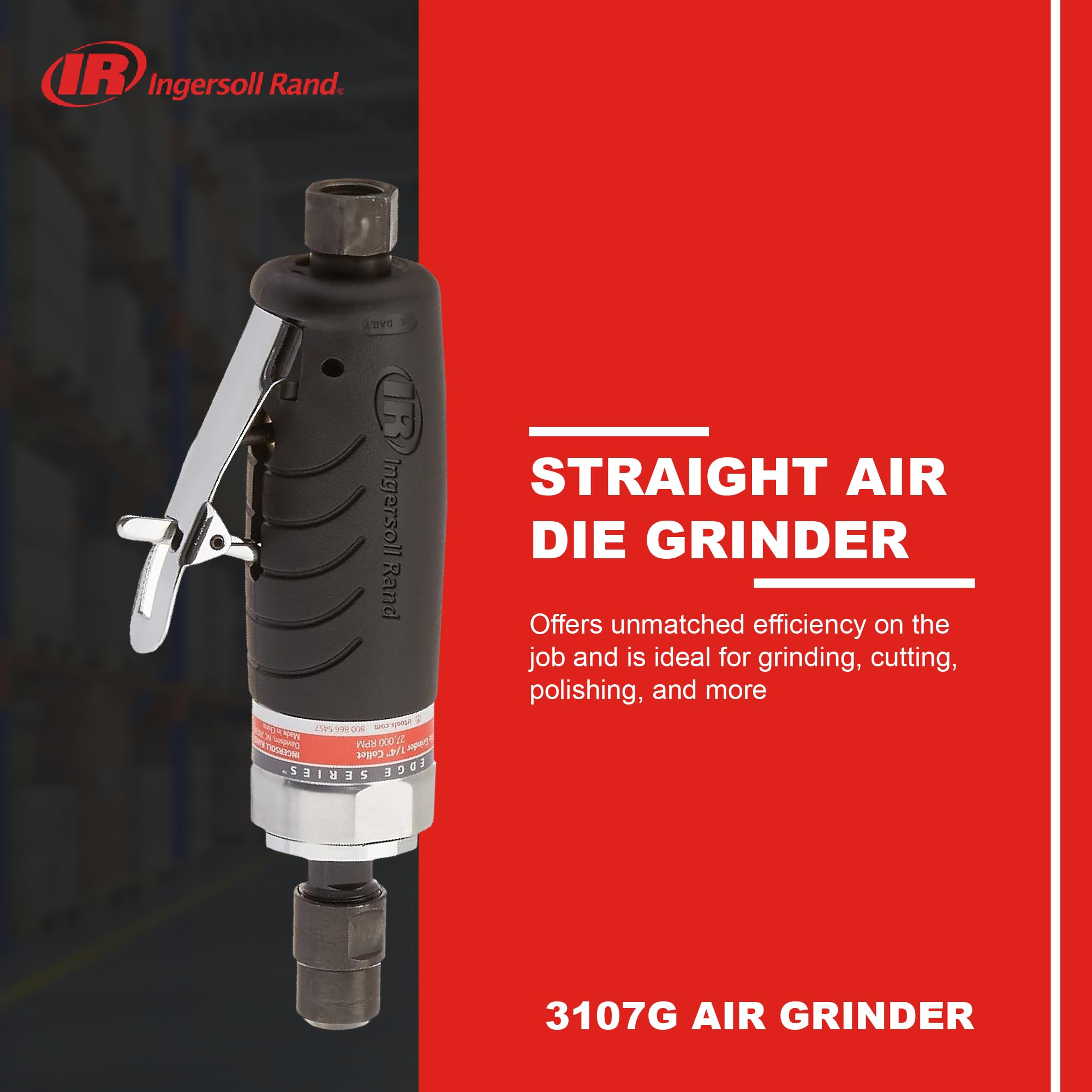 Ingersoll Rand 3107G 1/4-inch collet enables versatile tool changes for grinding.