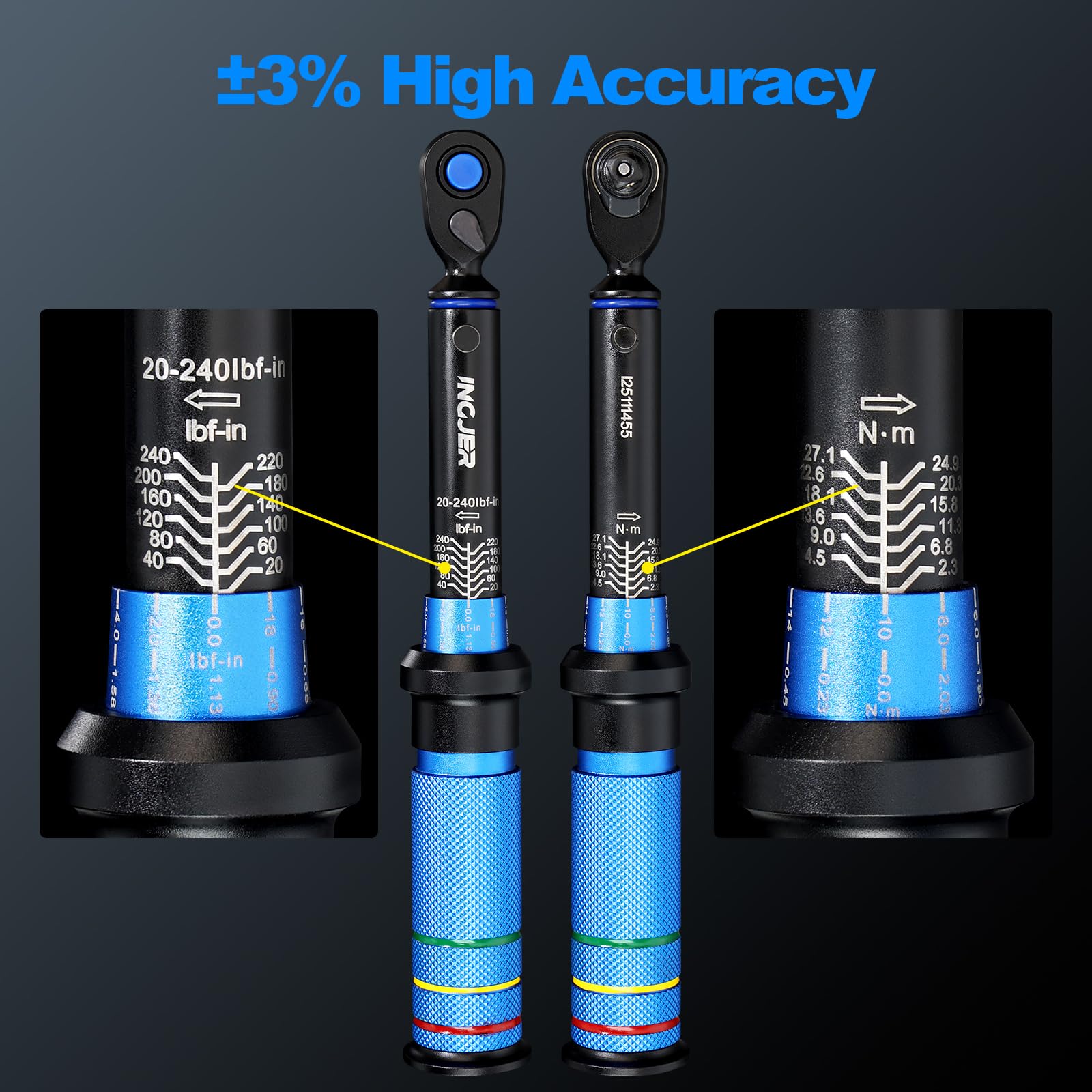 INGJER torque wrench audible click and tactile feedback for easy adjustments.