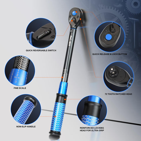 INGJER Upgrade 72-tooth reversible head enables easy tightening in tight spaces.