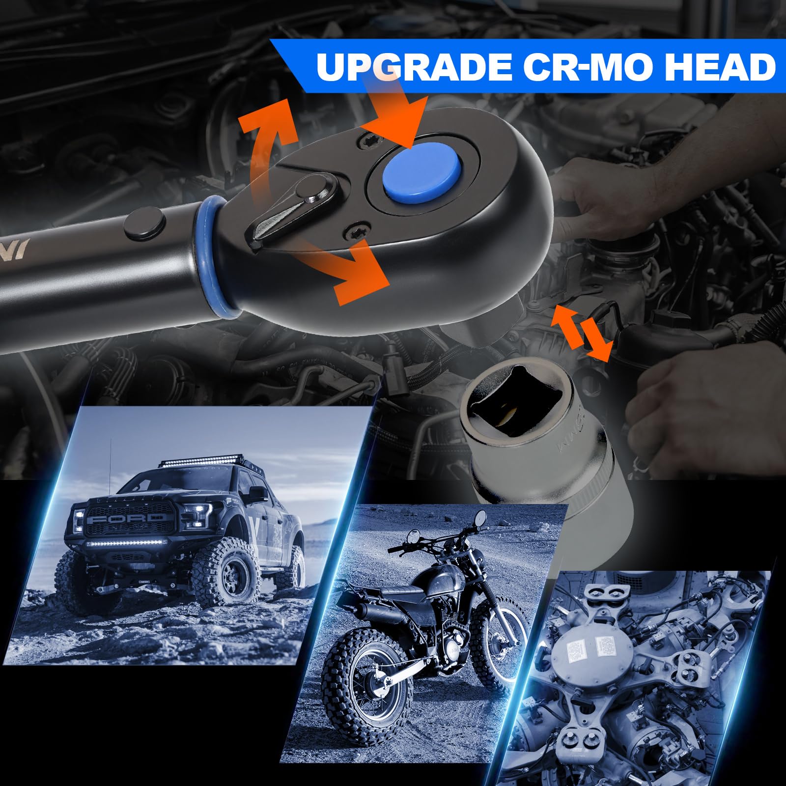 INGJER Upgrade torque wrench dial-scale view emphasizes dual Ft-Lb and Nm compatibility.