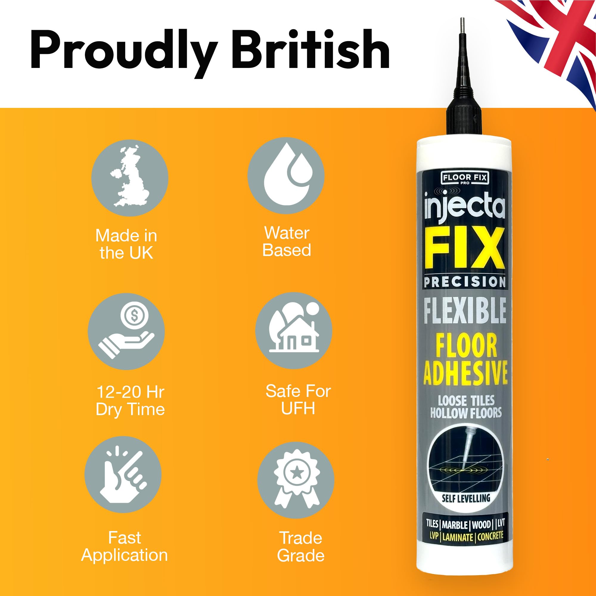 Injectafix Floor-Fix Pro anti-clog cap ensures smooth application and long-lasting flow.
