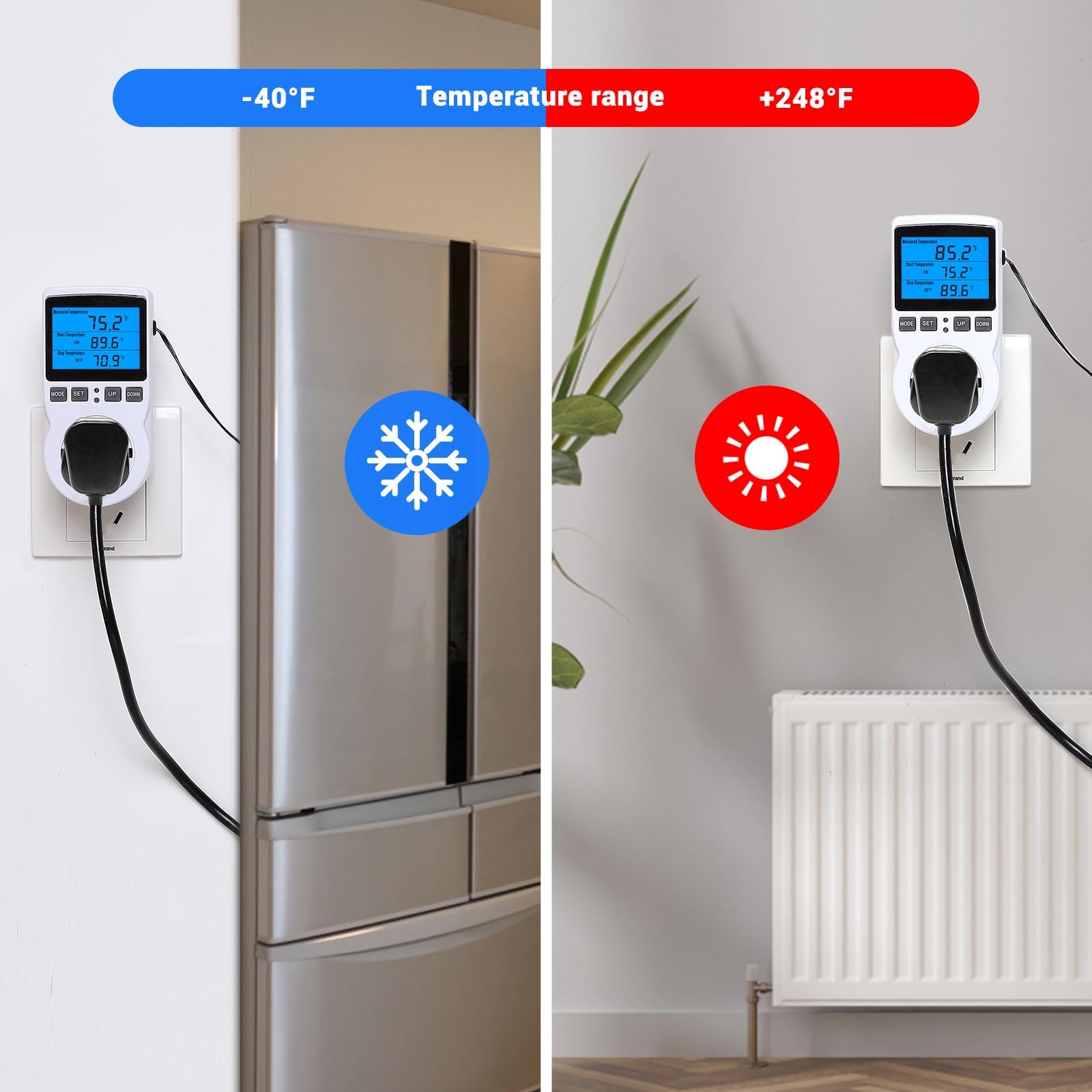 INKBIRDPLUS outlet with backlit display makes temperature checks easy at night.