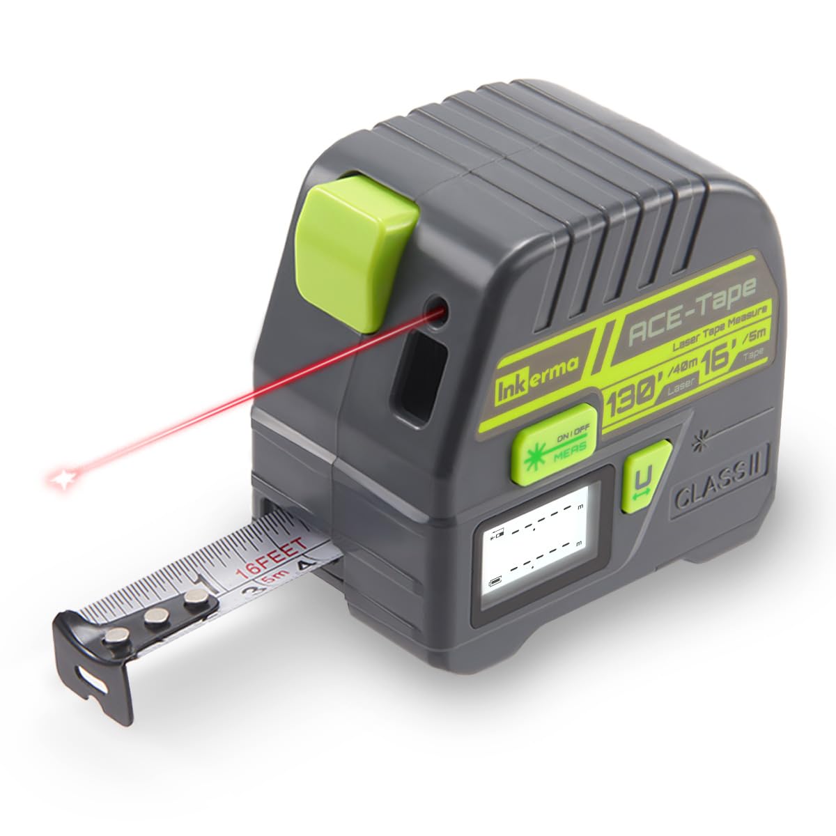 Inkerma 2in1 laser tape measure with 130 ft range for quick room measurements
