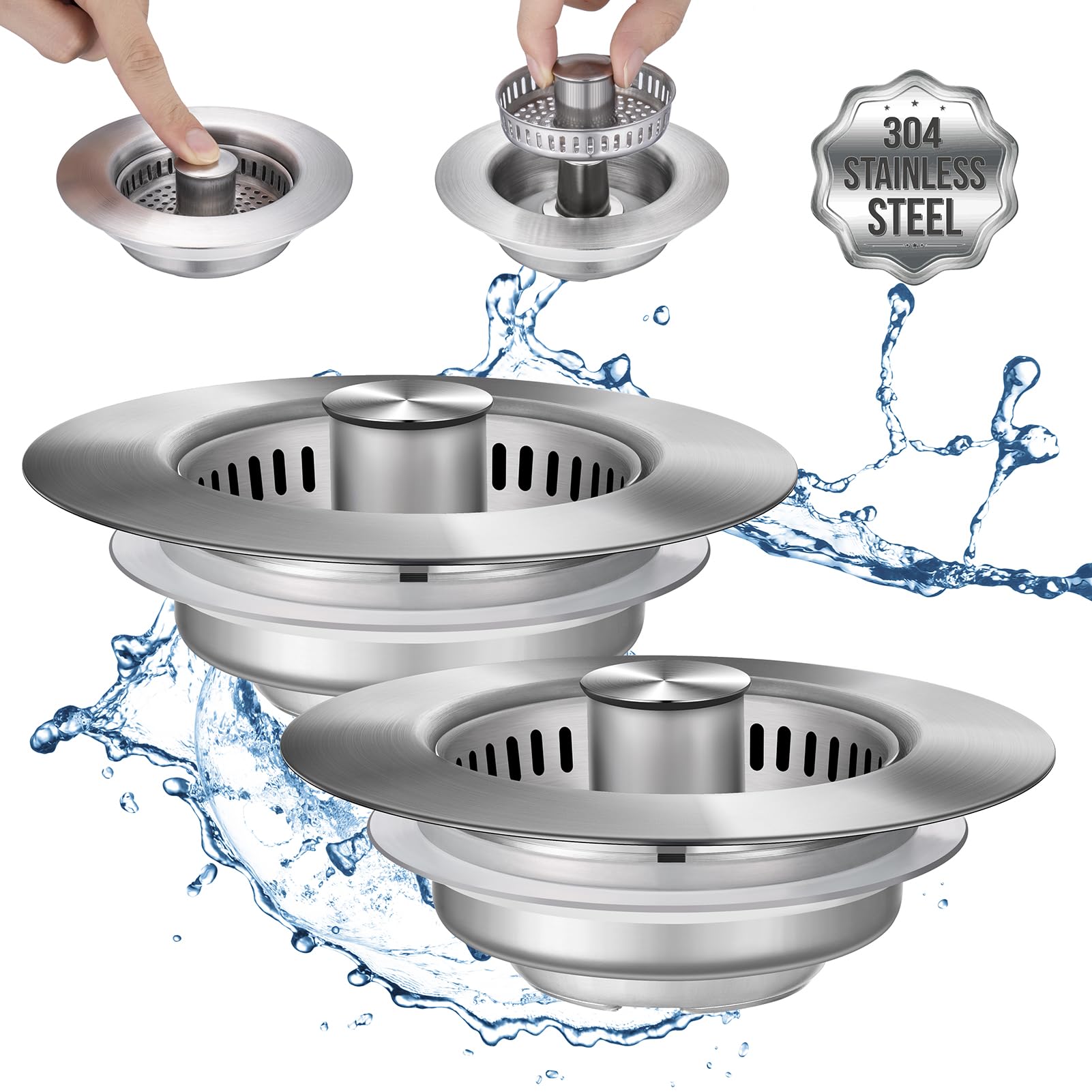 Inkhut 3-in-1 drain strainer front view shows durable stainless steel for long-lasting use.