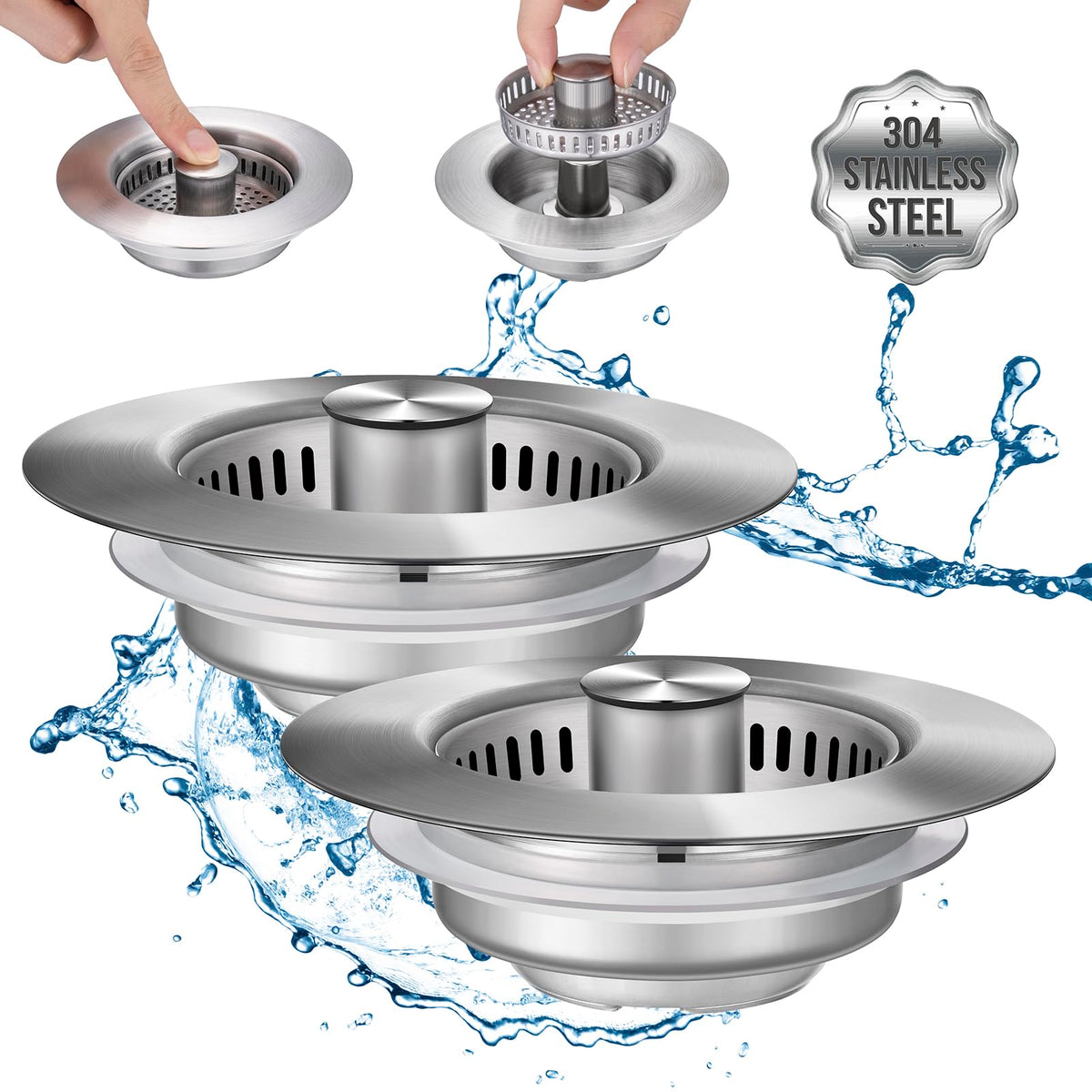 Inkhut 3-in-1 drain strainer front view shows durable stainless steel for long-lasting use.