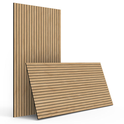 INNO STICKERS natural oak wood slat panel front view shows warm texture and acoustic potential