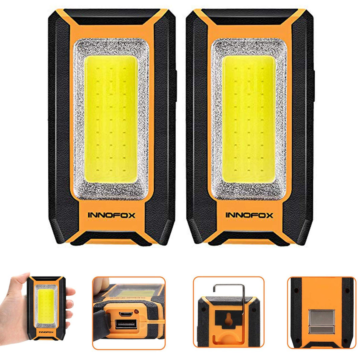 InnoFox LED work light with magnetic base for hands-free roadside repairs.