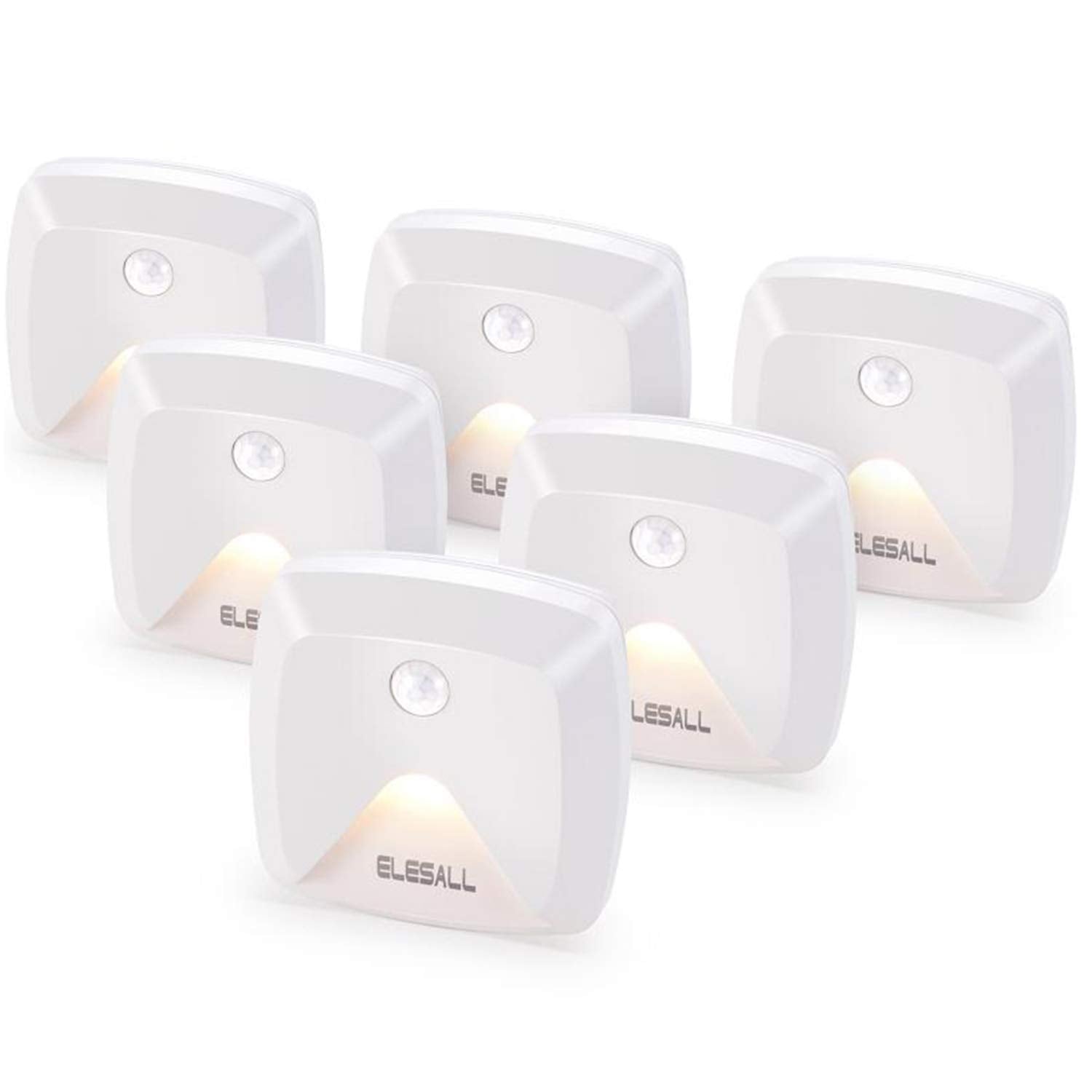 Innofox stick-on stair light front view with warm white glow for nighttime visibility.