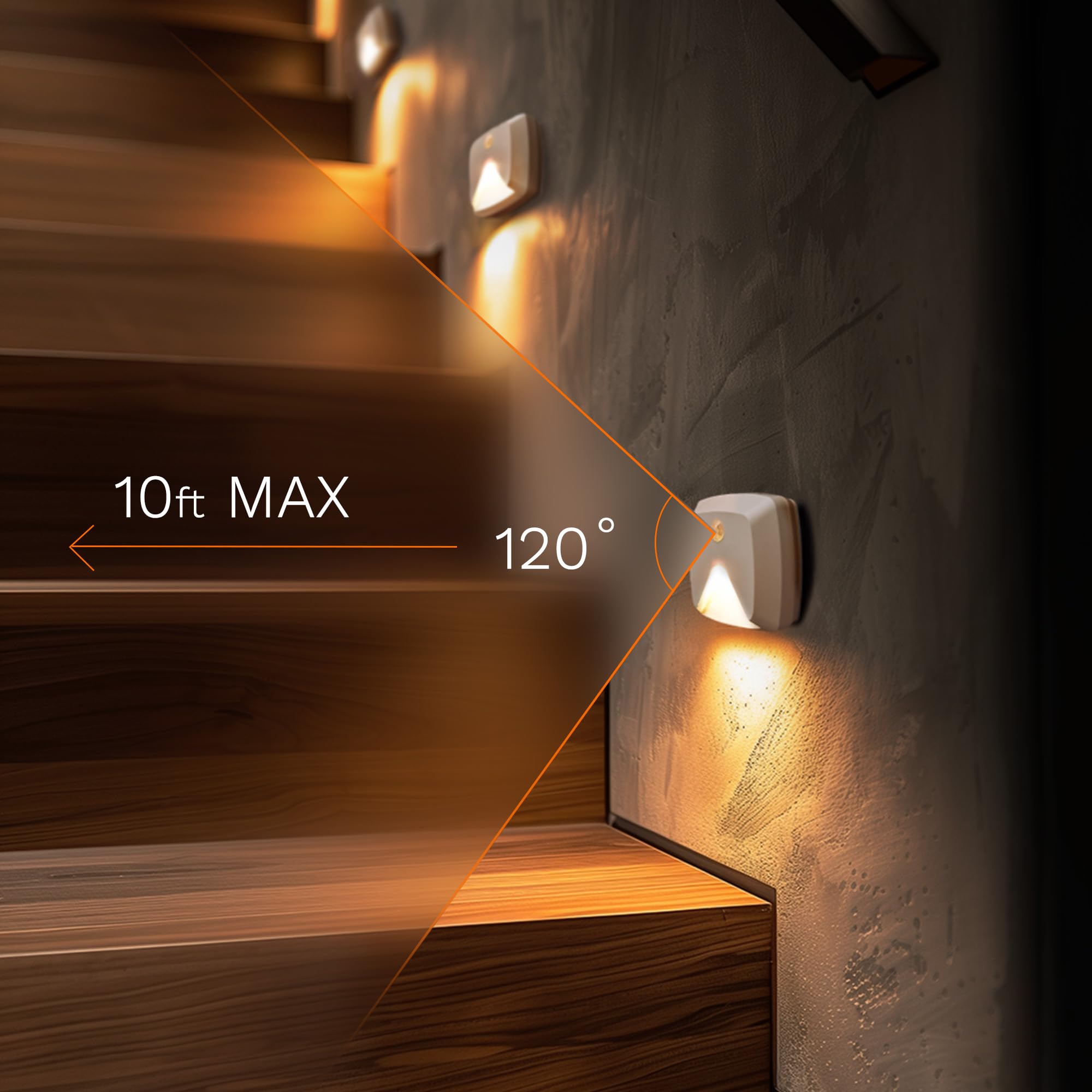 Innofox stick-on stair light installation view showing adhesive pads and screws.