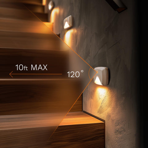 Innofox stick-on stair light installation view showing adhesive pads and screws.