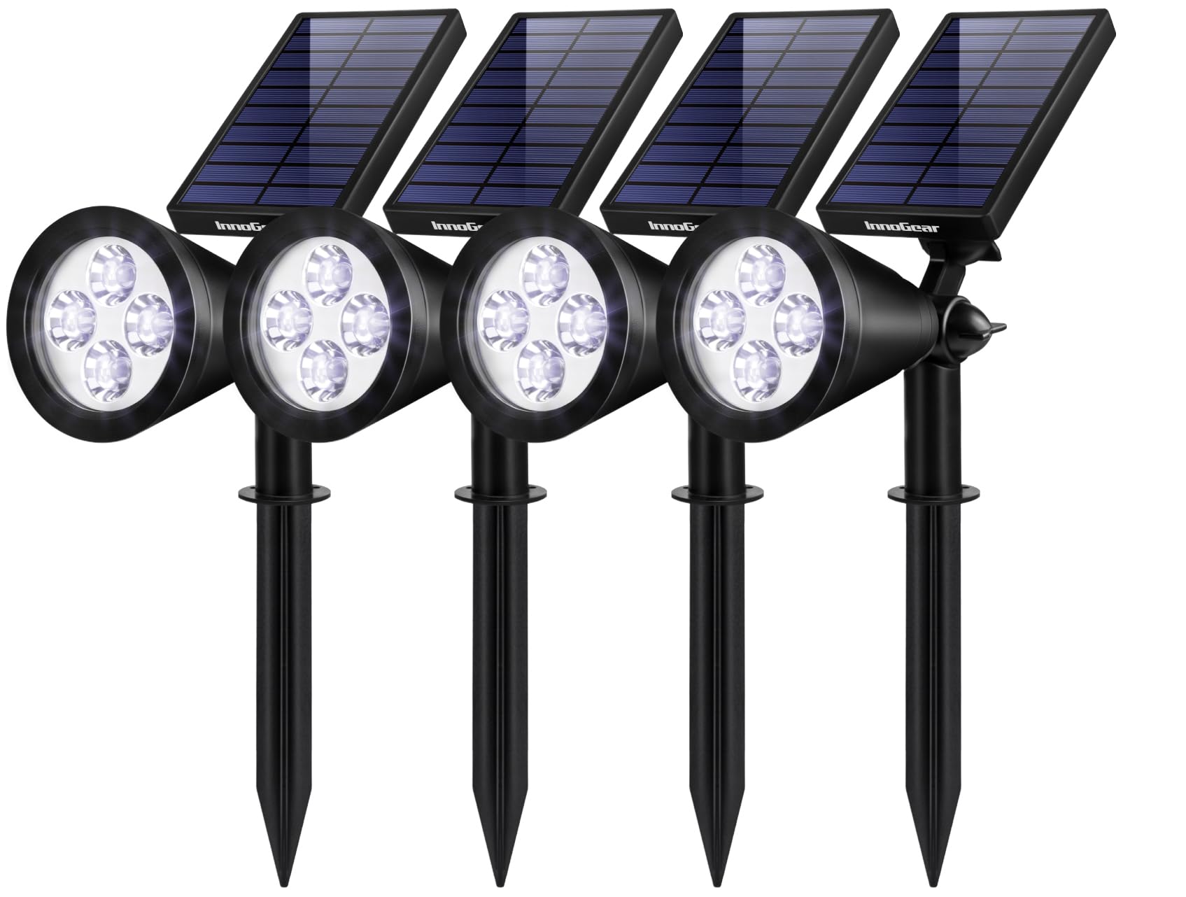 InnoGear solar spotlight brightens a flag for nighttime visibility.