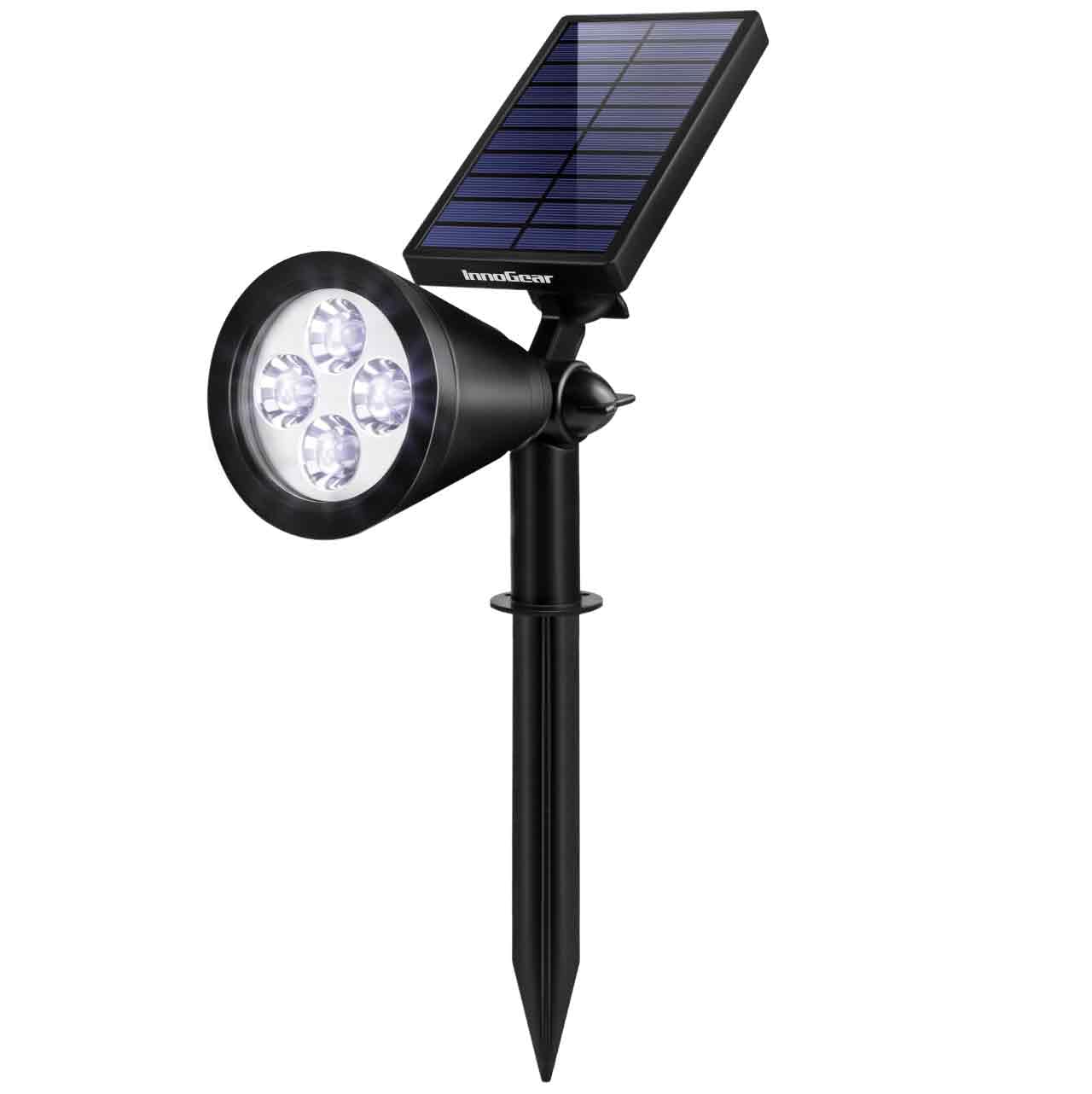 InnoGear solar spot light on flag pole illuminates flags at night.
