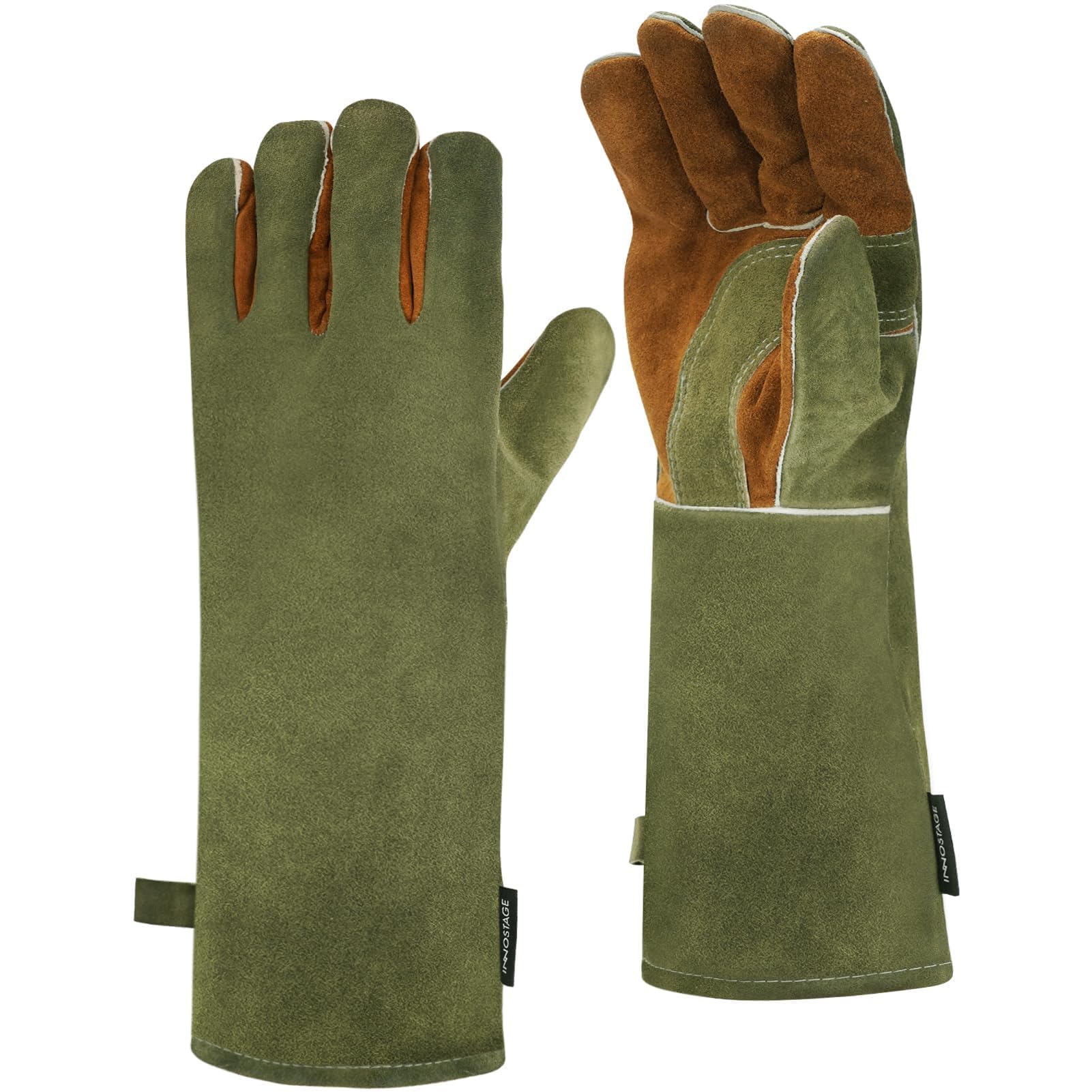 INNO STAGE Mig/Stick welding gloves front view with full hand protection from heat.