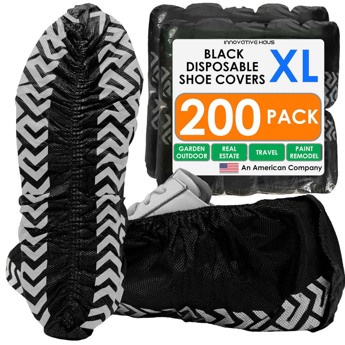 Innovative Haus 200-pack black extra-large shoe covers protecting floors from dirt
