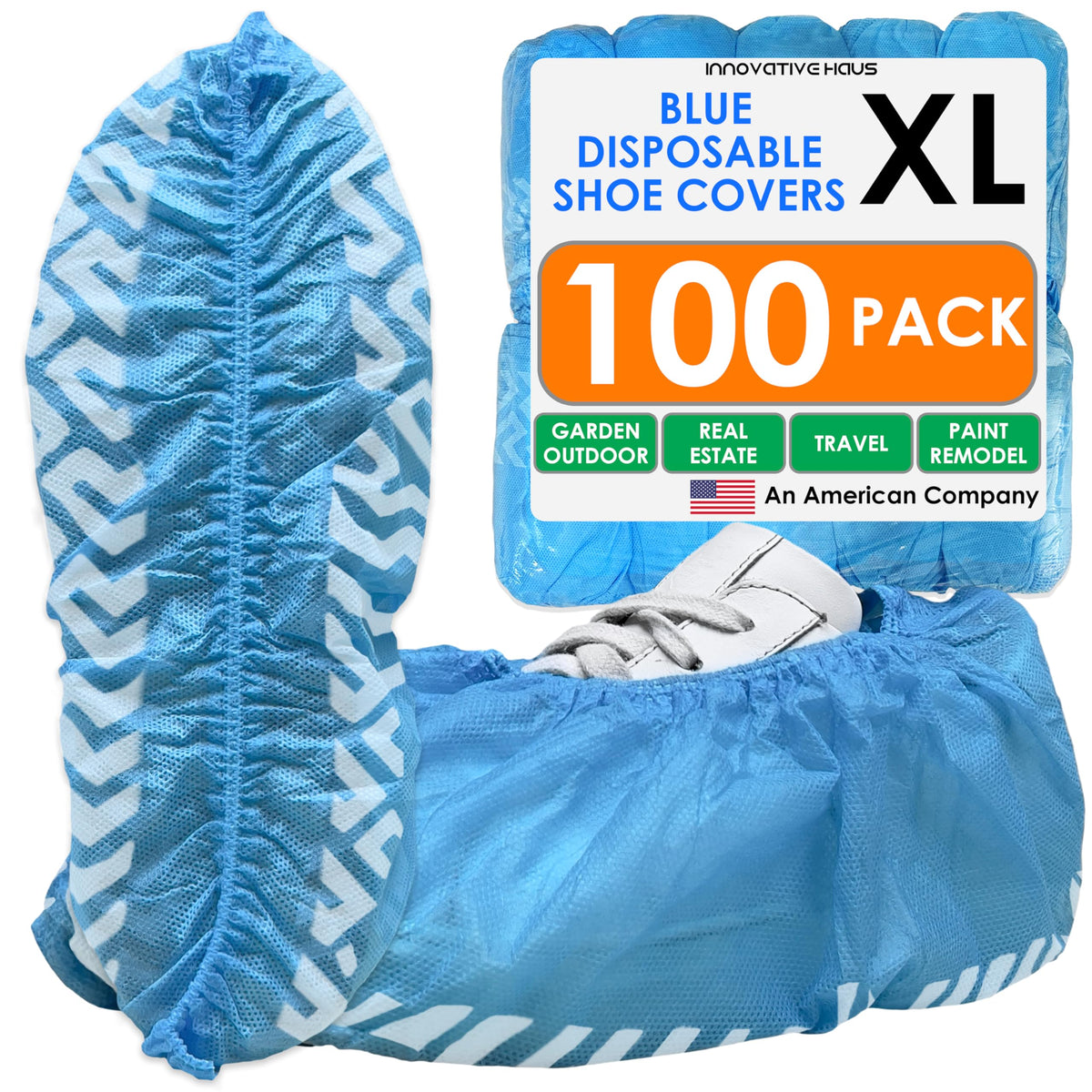 Innovative Haus blue indoor shoe covers in bulk pack for clean spaces.