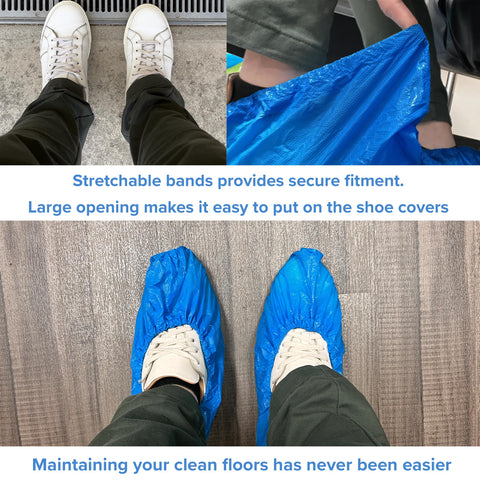 INNOVATIVE HAUS disposable shoe covers provide non-slip grip on indoor surfaces.