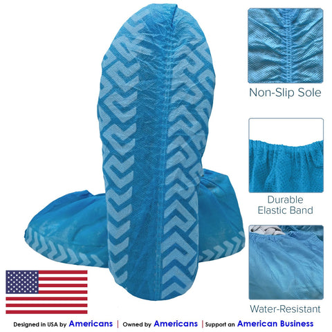 Innovative Haus non-slip tread shoe covers protect floors on carpet and tile.