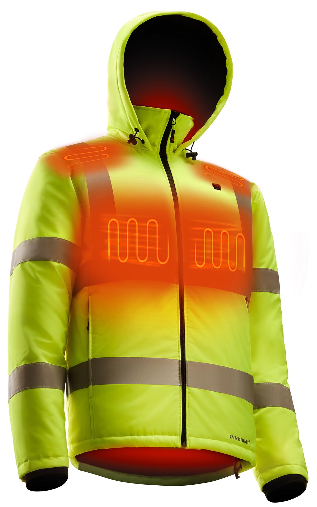 INNOWARM heated safety jacket for men with battery powering all-day warmth on site