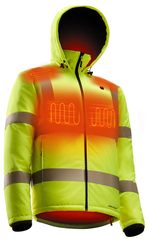 INNOWARM heated safety jacket for men with battery powering all-day warmth on site