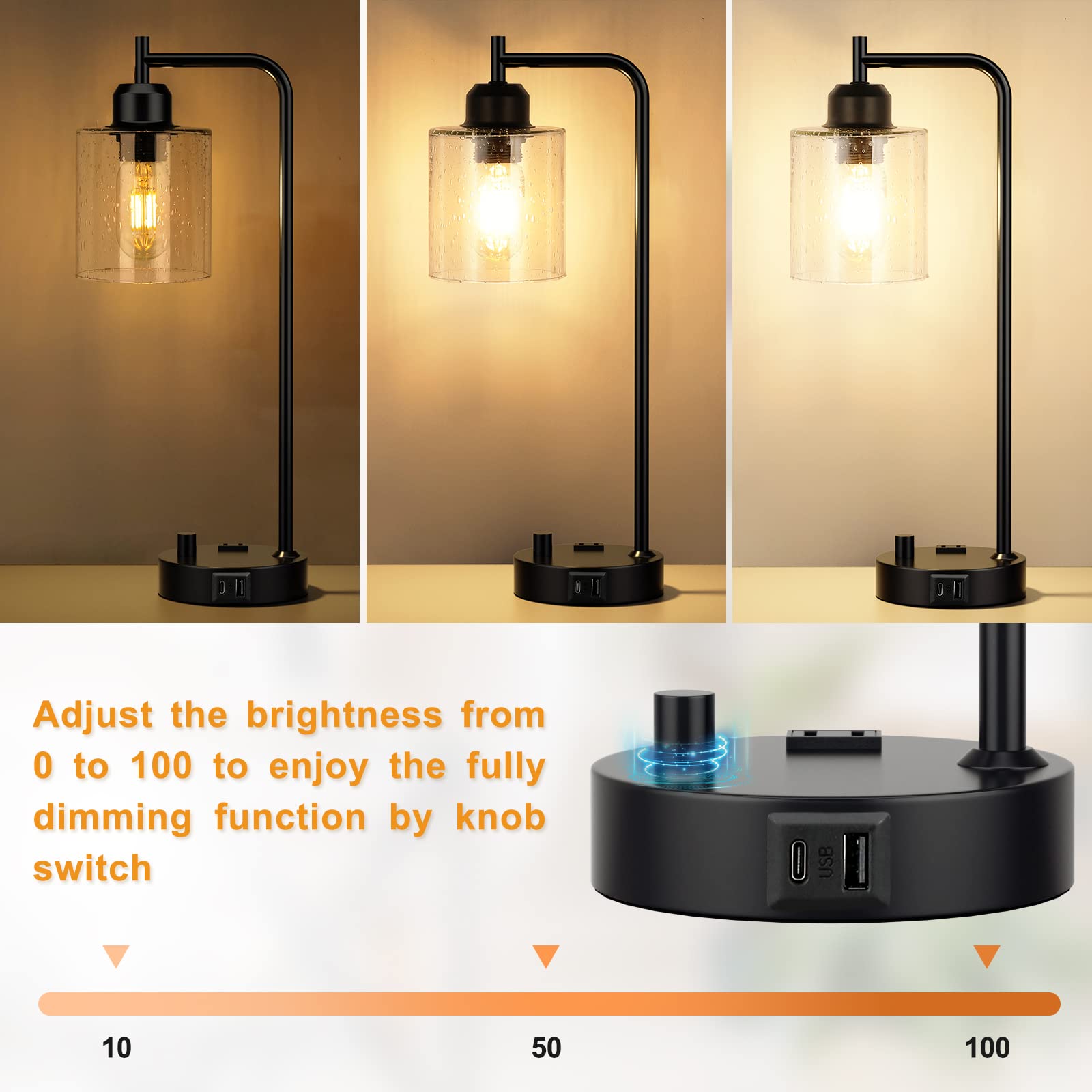 Innqoo bedside lamp showing USB-C port for convenient charging at night