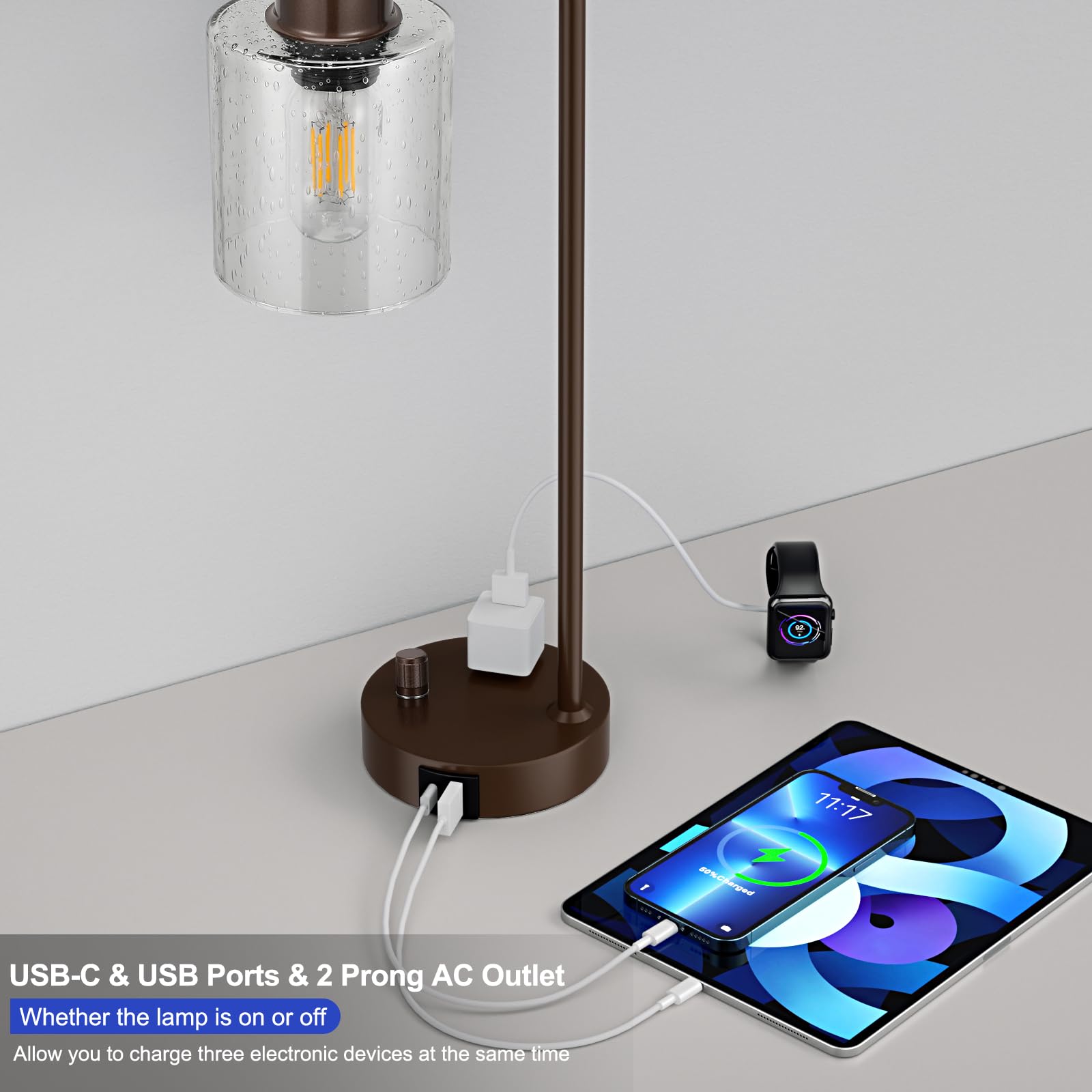Innqoo bedside lamp featuring USB port and AC outlet for devices