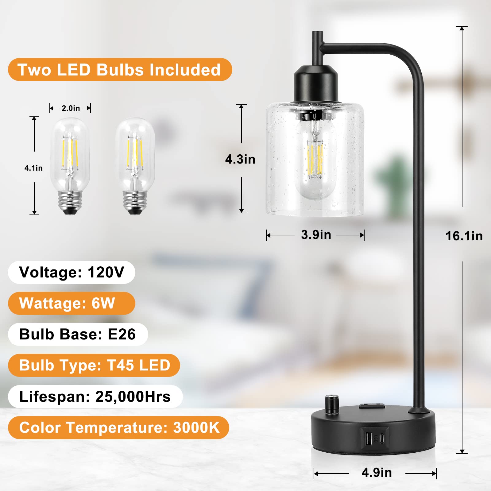Innqoo bedside lamps with USB-C port for easy device charging