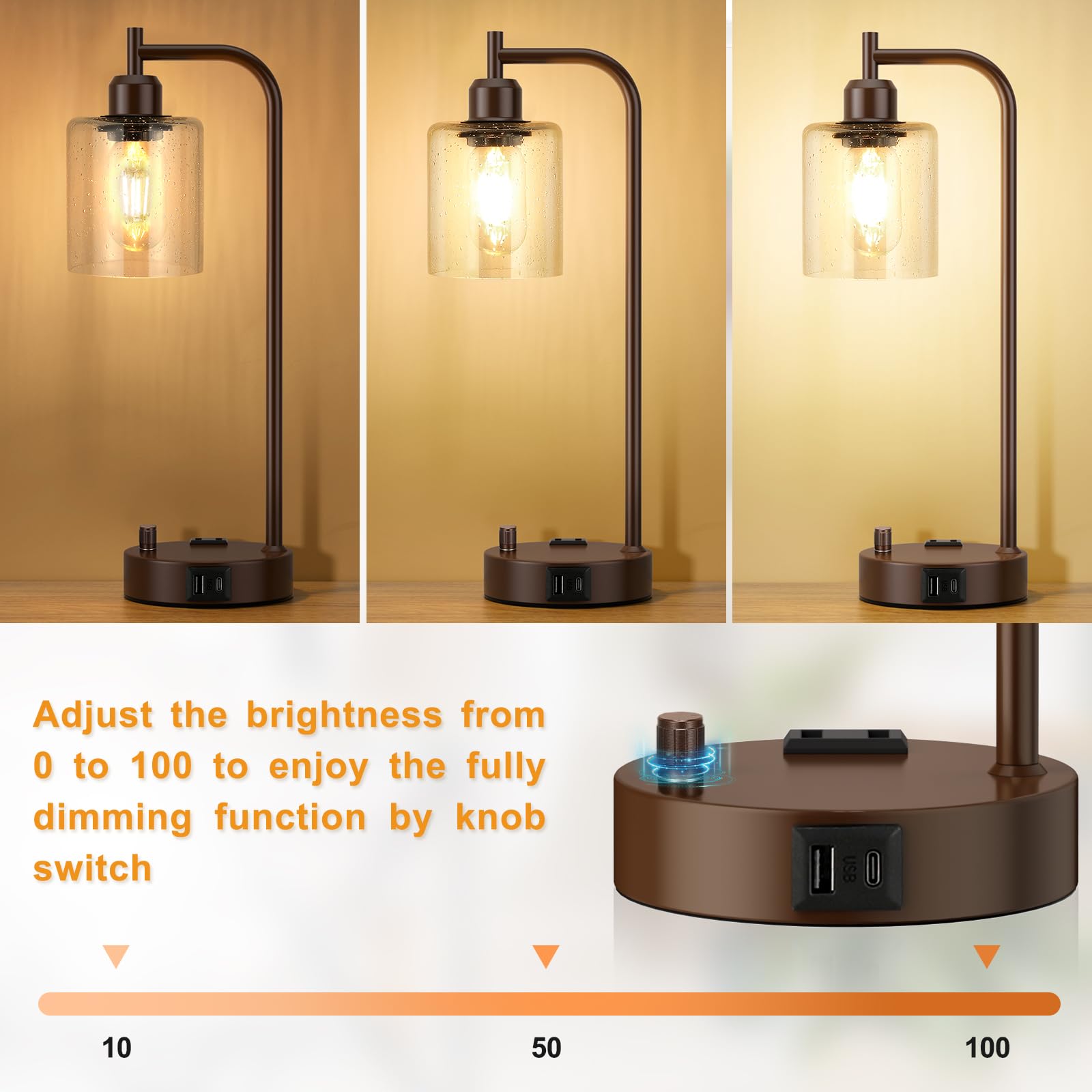 Innqoo bedside lamps with USB-C and USB ports for easy device charging.