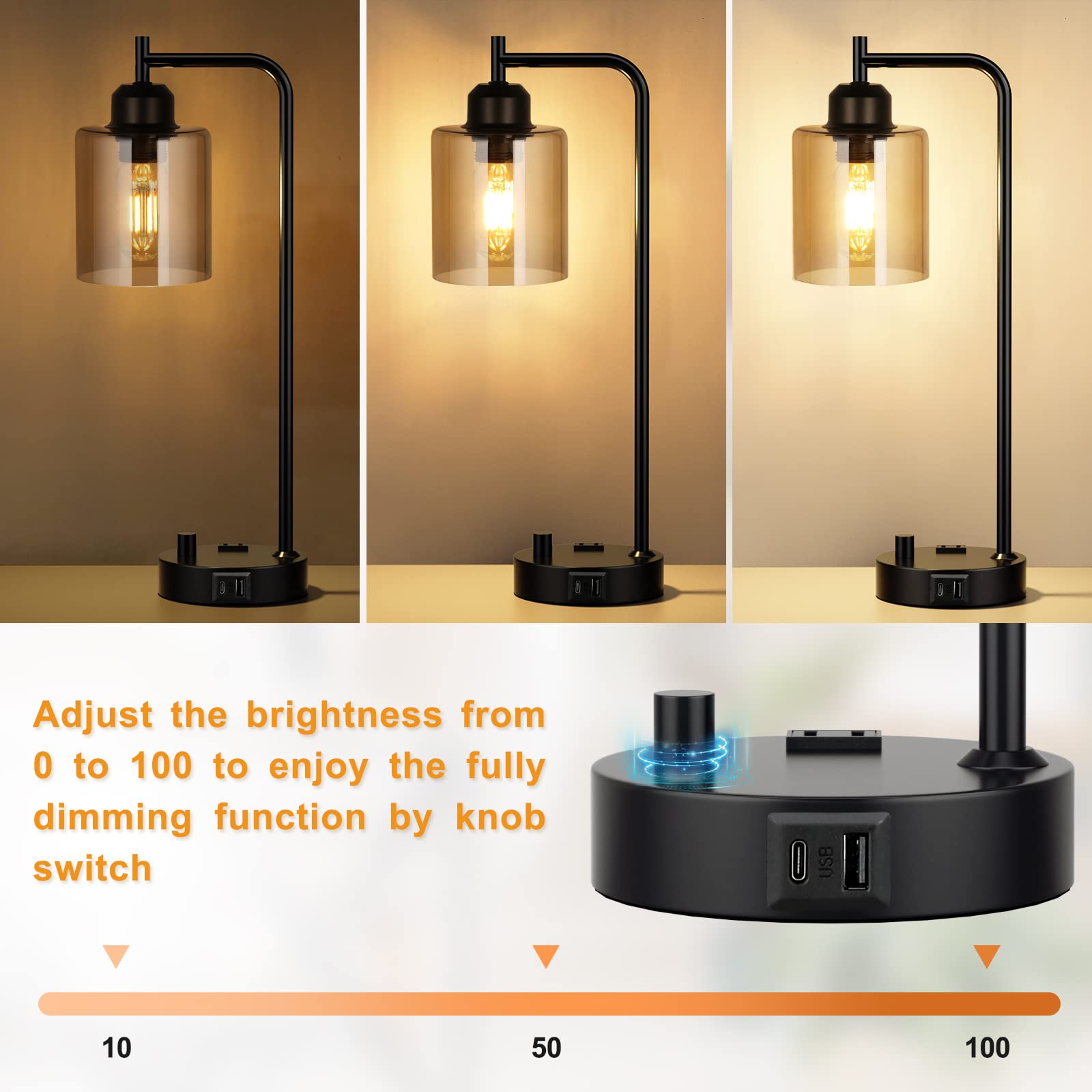Innqoo desk lamp on nightstand turned on for reading light