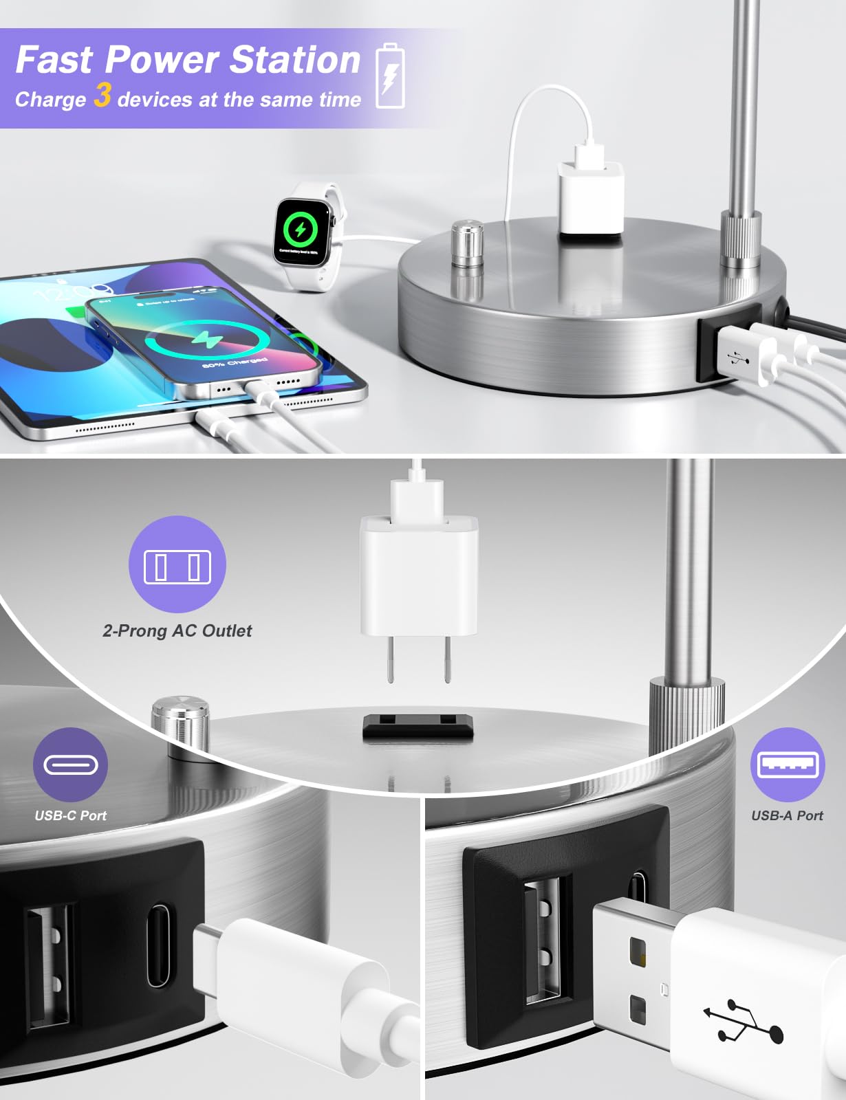 Innqoo dimmable bedside lamp with easy dimmer knob for effortless brightness control.