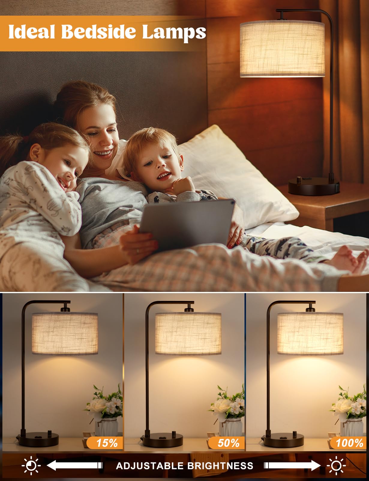 Innqoo dimmable bedside lamp with dimmer knob for customizable lighting.
