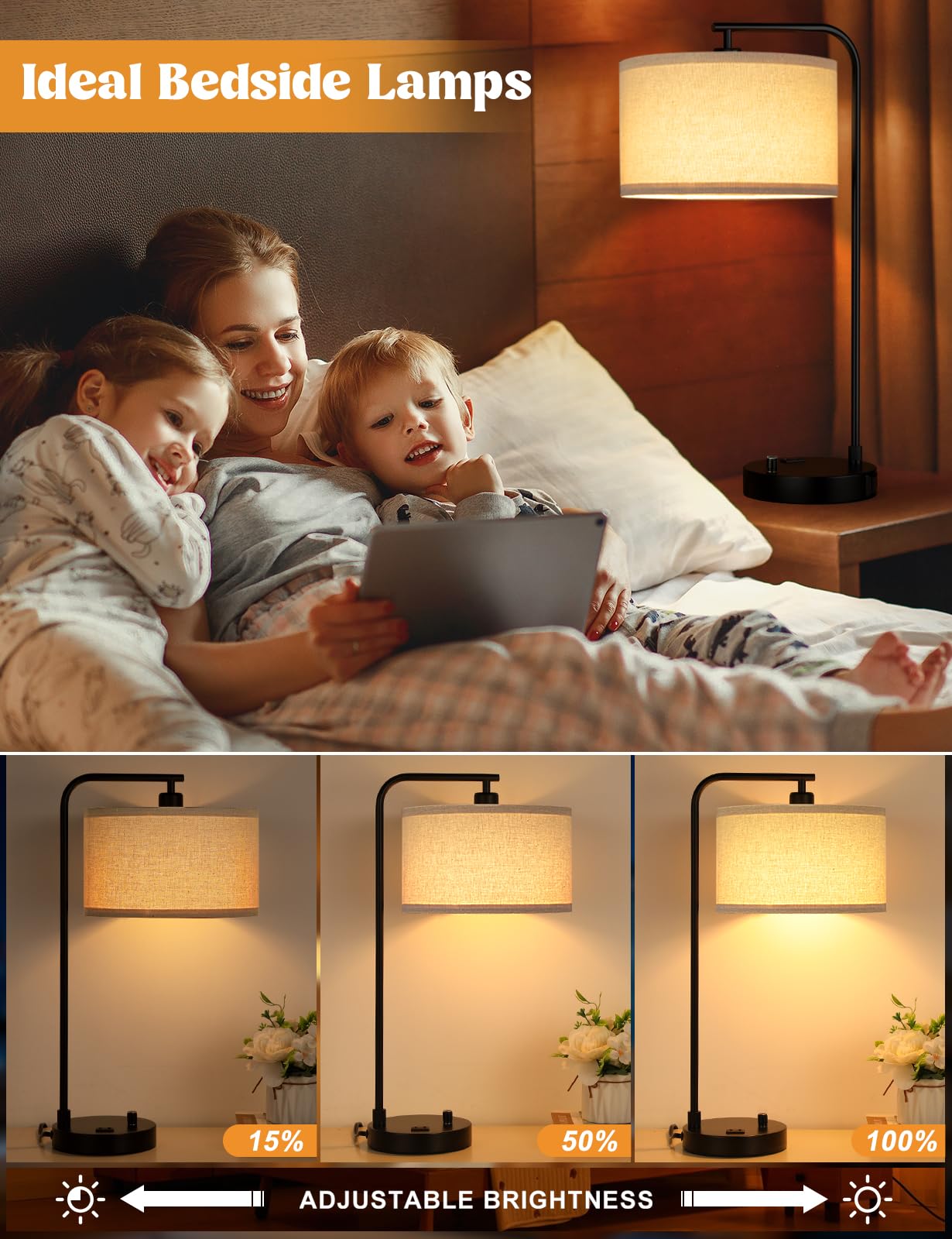 Innqoo dimmable bedside lamp with a smooth dimmer knob