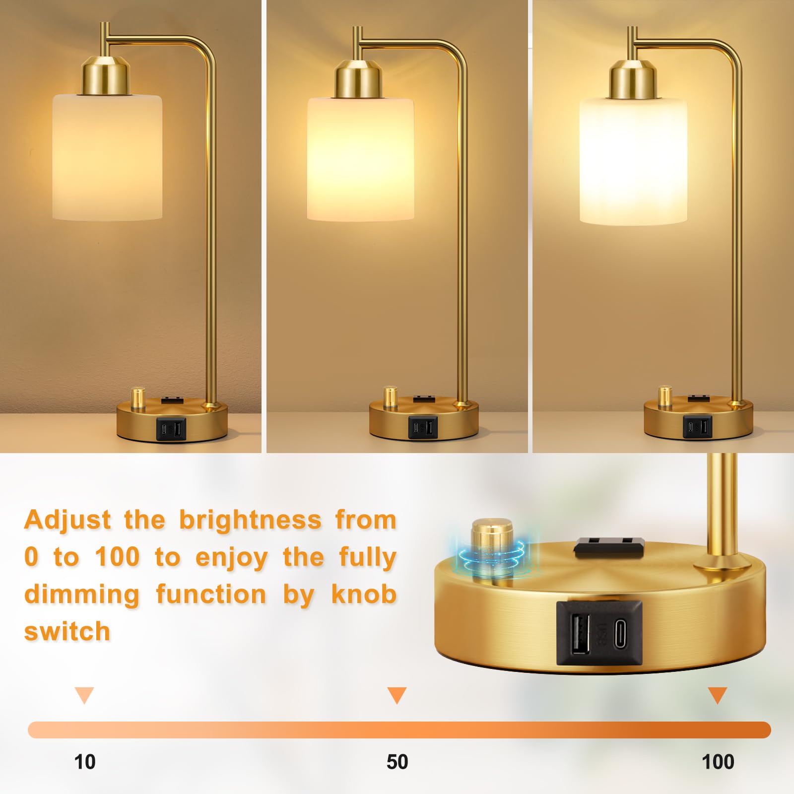 Innqoo Gold Lamp opal shade provides warm, even illumination