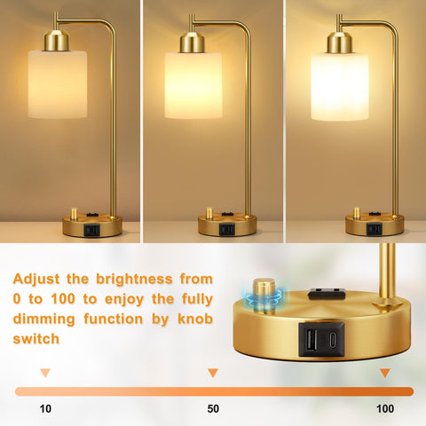 Innqoo Gold Lamp opal shade provides warm, even illumination