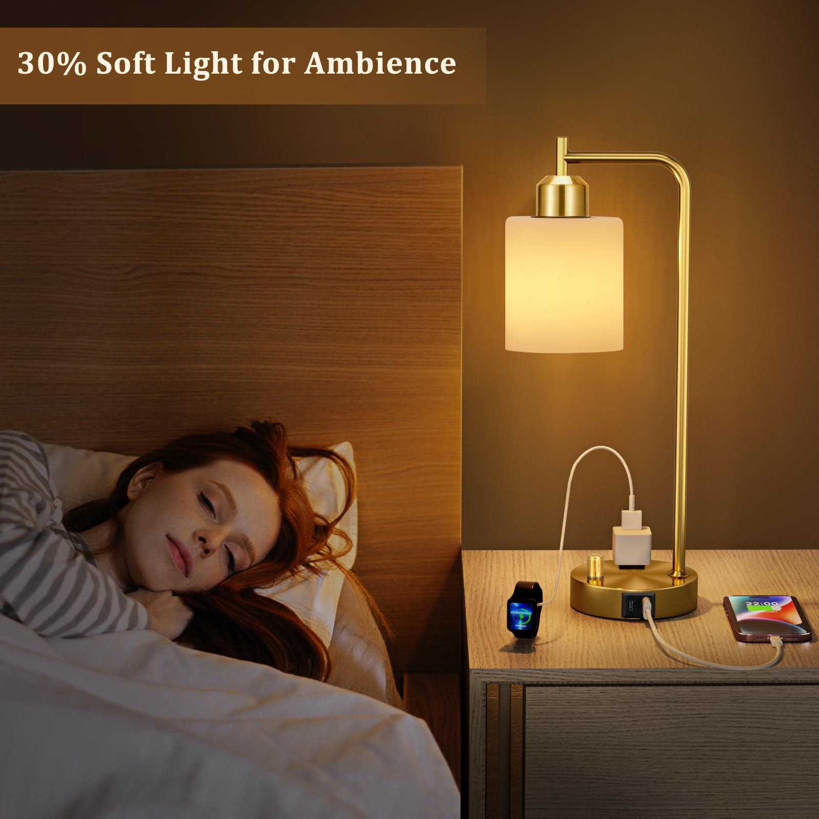 Innqoo Gold Lamp USB-C port and USB-A port for charging