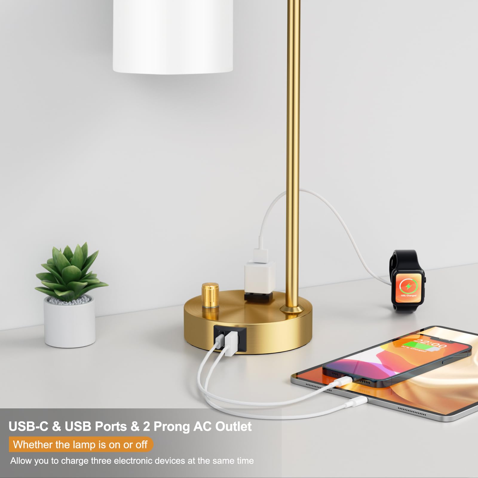 Innqoo Gold Lamp USB-C port enables easy device charging