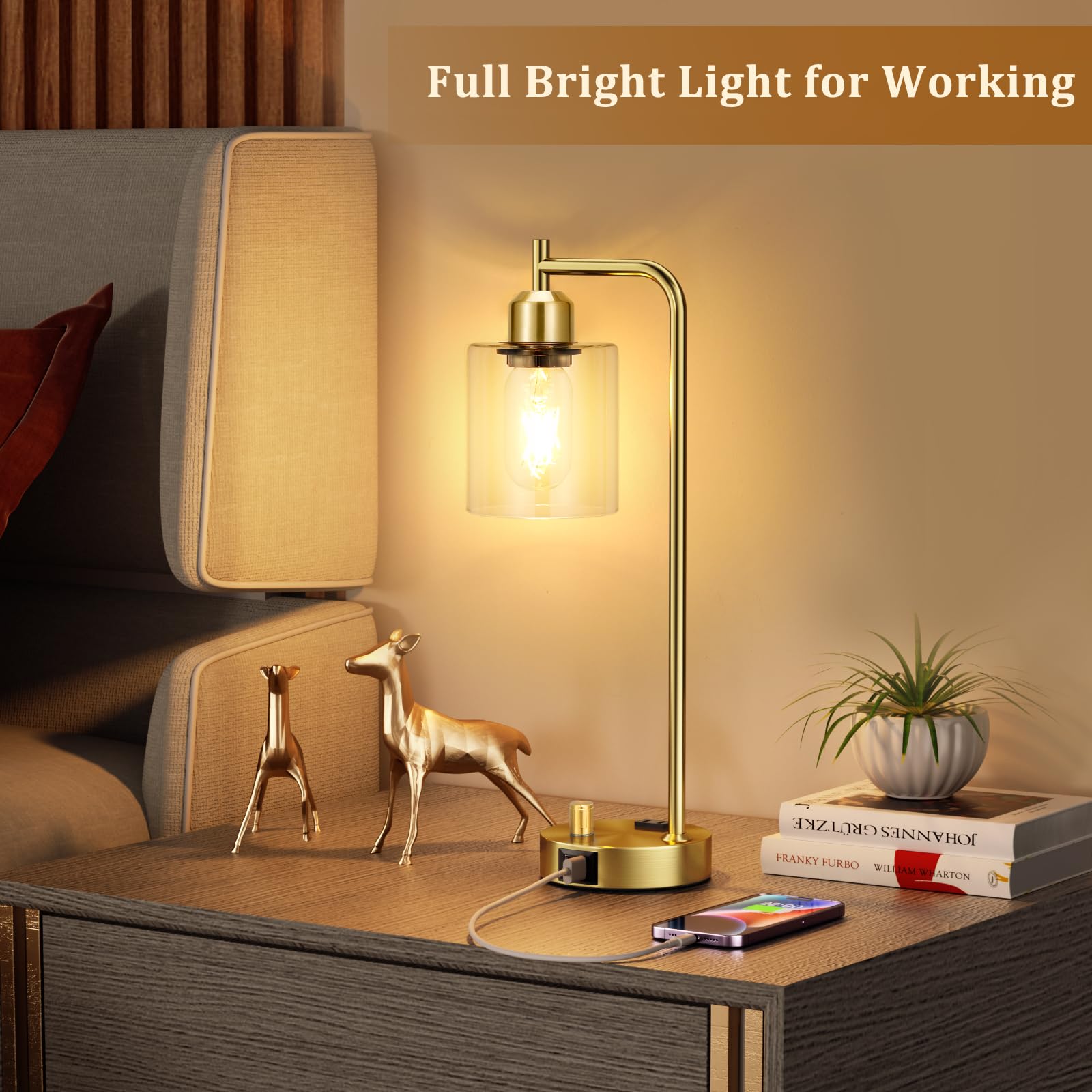 AC outlet on Innqoo lamp handy for small devices at night