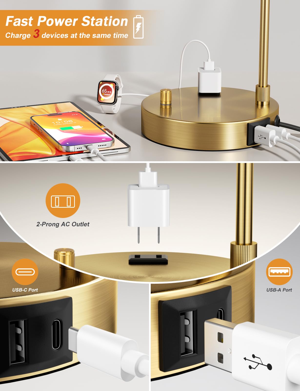 Innqoo dimmer knob on gold table lamp for adjustable brightness