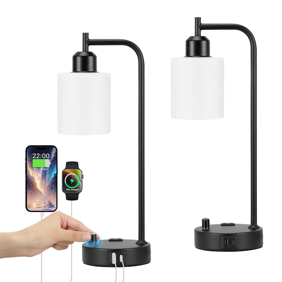 Innqoo industrial bedside lamp set with dimmer for cozy nightstands