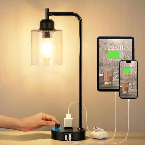 Innqoo industrial bedside lamp with glass shade for cozy bedroom reading