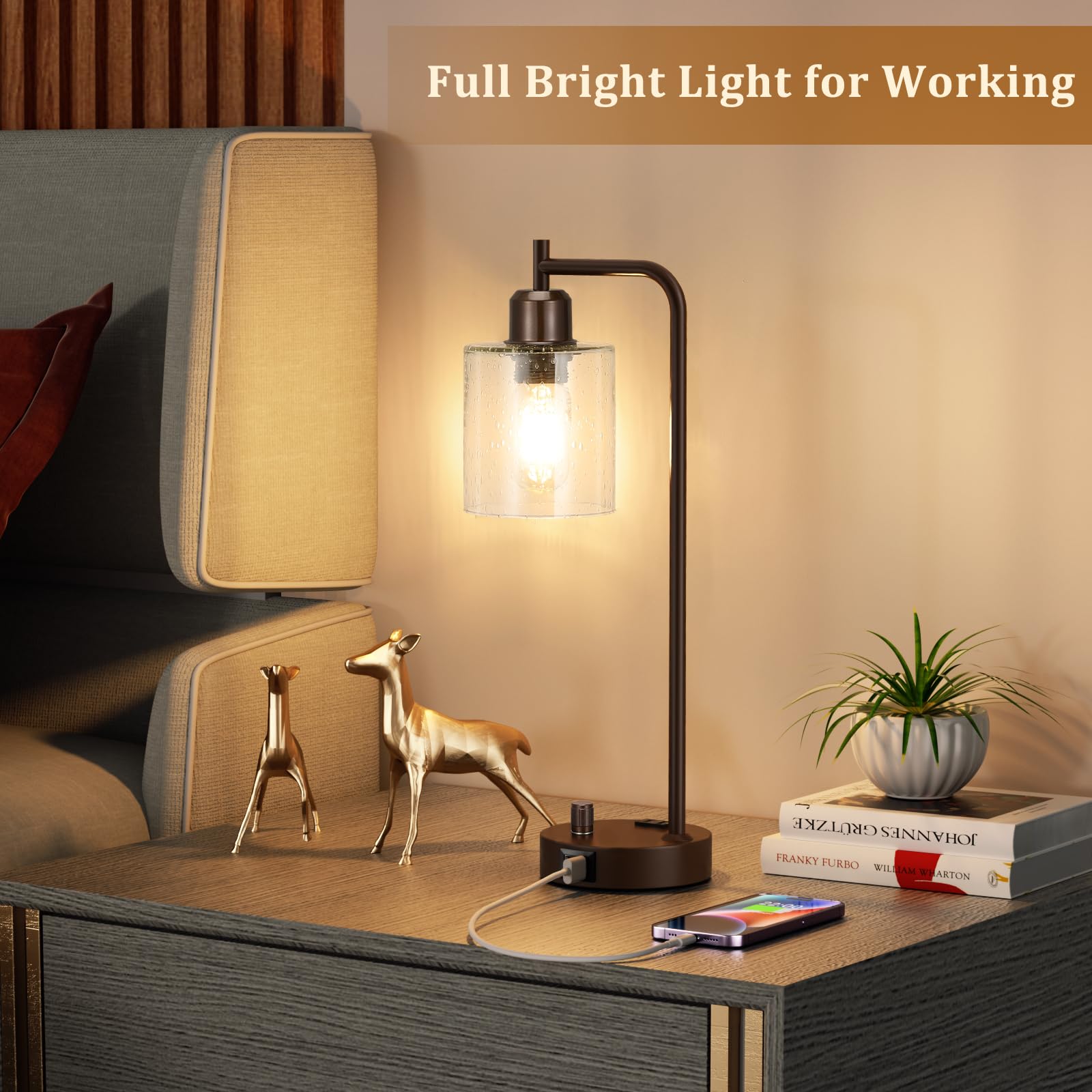 Innqoo industrial brown desk lamp with vintage finish for living spaces